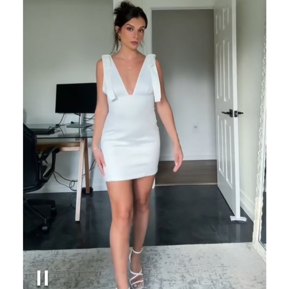 Zara  white short dress with bows size L - Picture 10 of 12